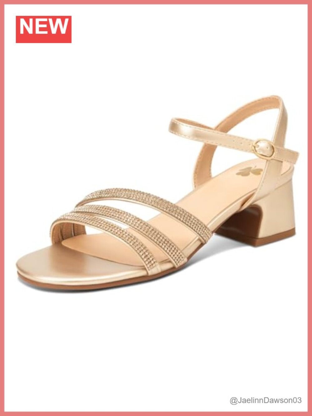 Women's Rhinestone Block Heel Sandals - Open Toe Ankle Strap, Faux Leather